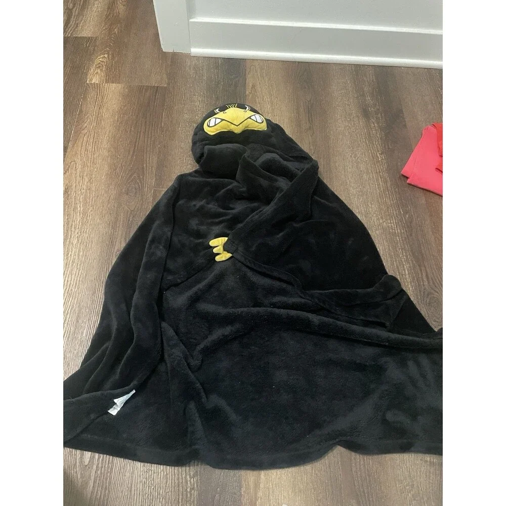 Kids Hooded Blanket Throw Polyester Black/Yellow 60x50 in